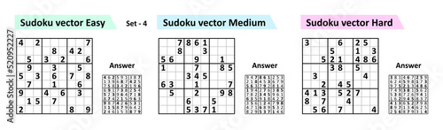 Collection Sudoku game with answers. Different complexity.