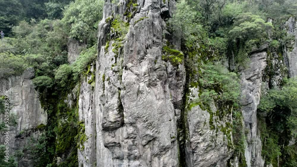 ascending drone shot of the limestone rocks in the forest that surrounds mexico city and its surroundings ascending drone shot of the limestone rocks in the forest that surrounds mexico city and its surroundings