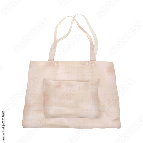 White blank mockup of canvas tote bag with cloth texture isolated from background. Eco friendly shopper. Zero waste illustration. Vector template. Fabric shopping sack. Totebag with handles and pocket