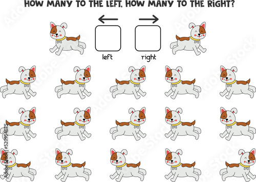 Left or right with cute dog. Logical worksheet for preschoolers.