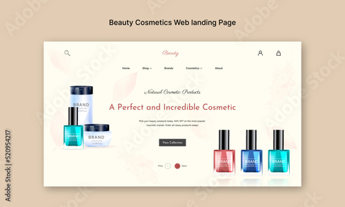 Beauty Cosmetics Web Landing Page Design, makeup studio, course, natural products, cosmetics, body care. Modern design vector illustration concept for website and mobile website development