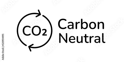 CO2 neutral icon logo design element. CO2 emission reduction, zero carbon footprint, carbon neutral concept. Stop global warming, climate changes. Black linear vector illustration isolated on white.