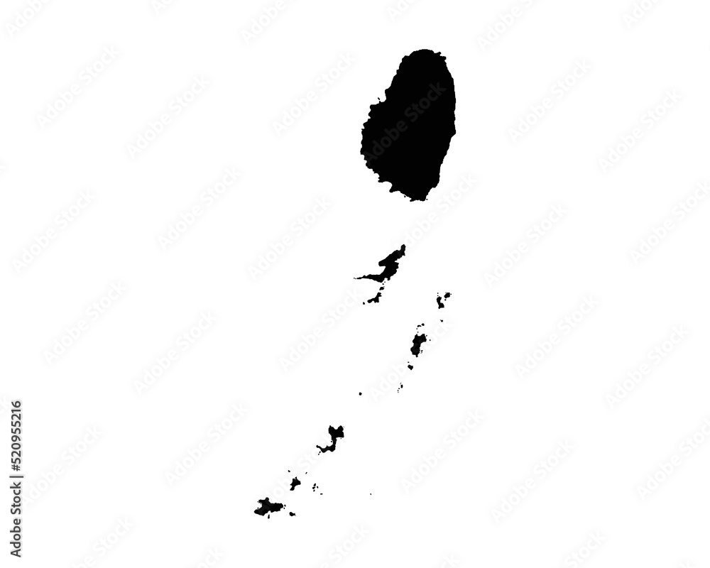 Saint Vincent and the Grenadines Map. St Vincentian Country Map. Black and White Vincy National