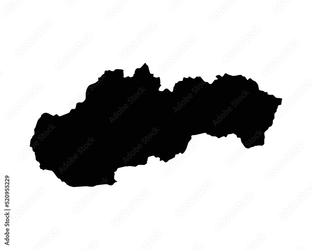 Slovakia Map. Slovak Country Map. Black and White Slovak Republic National Nation Geography Outline Border Boundary Territory Shape Vector Illustration EPS Clipart