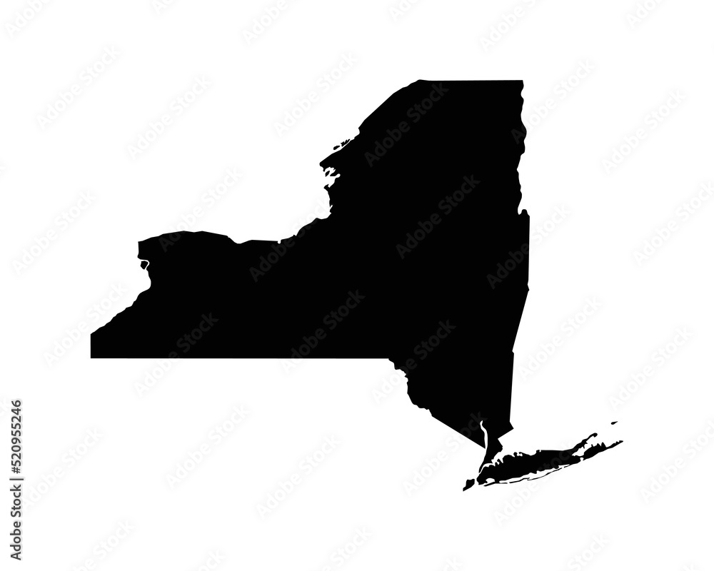 New York US Map. NY USA State Map. Black and White New Yorker State