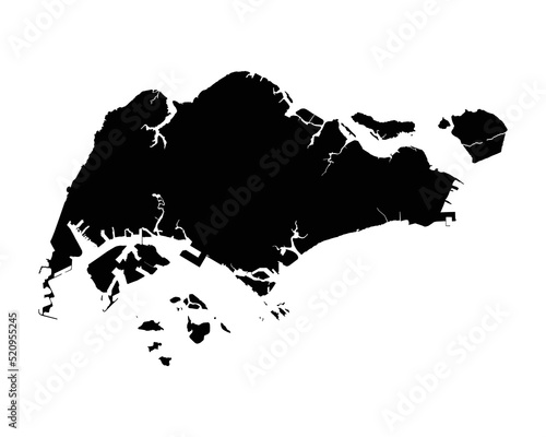 Singapore Map. Singaporean Country Map. Black and White SG National Nation Geography Outline Border Boundary Territory Shape Vector Illustration EPS Clipart