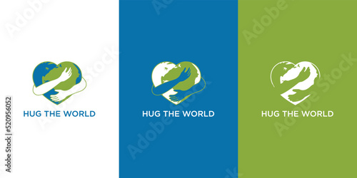 Hugging Earth in heart shape, hands holding Earth. Save our planet. World Environment day or Earth day concept. Vector illustration
