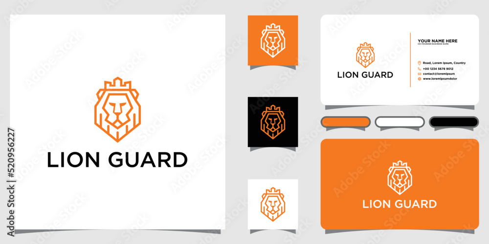 Fototapeta premium Geometric Lion Shield logo with business card