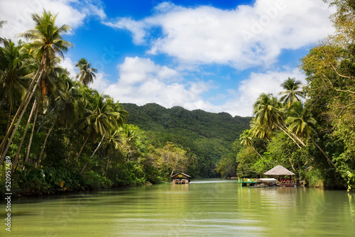 Restaurant Boats on the Loboc River, Bohol, Philippines photo