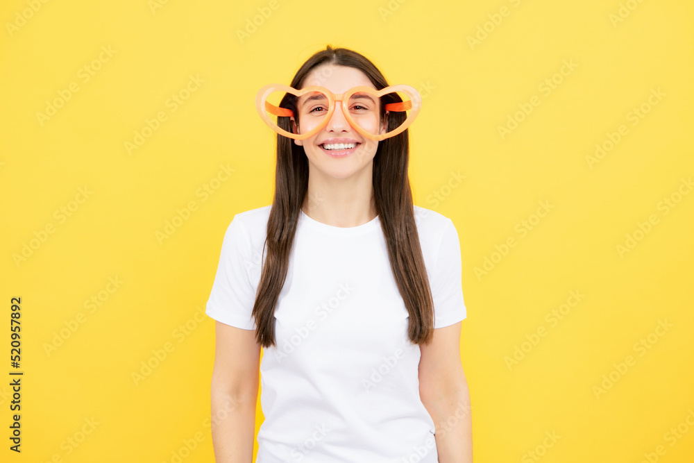 Portrait of beautiful party woman in funny glasses. Portrait of beautiful party woman in funny glasses.
