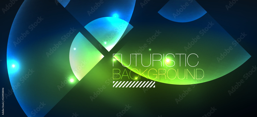 Abstract background with neon glowing light effects. Round shapes, triangles and circles. Wallpaper for concept of AI technology, blockchain, communication, 5G, science, business and technology Abstract background with neon glowing light effects. Round shapes, triangles and circles. Wallpaper for concept of AI technology, blockchain, communication, 5G, science, business and technology