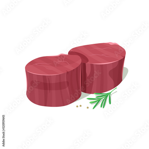 Raw filet mignon with fresh branch rosemary