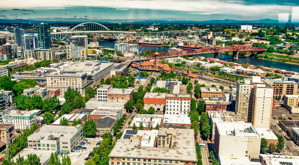 Aerial view of city buildings on a summer day, Portland - Oregon Aerial view of city buildings on a summer day, Portland - Oregon