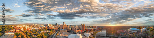 Sunset over Adelaide. South Australia. Panoramic aerial view from drone © jovannig