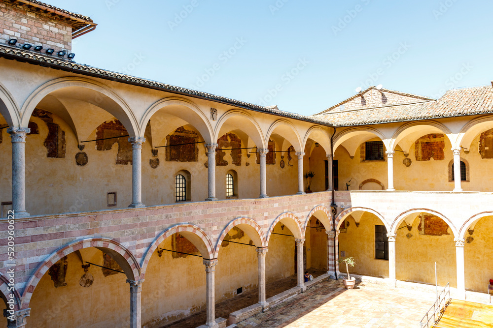 Courtyard of the Basilica of Saint Francis of Assisi, Assisi, Umbria, Italy, Europe