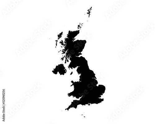UK Map. United Kingdom Country Map. Black and White Great Britain British National Nation Geography Outline Border Boundary Territory Shape Vector Illustration EPS Clipart