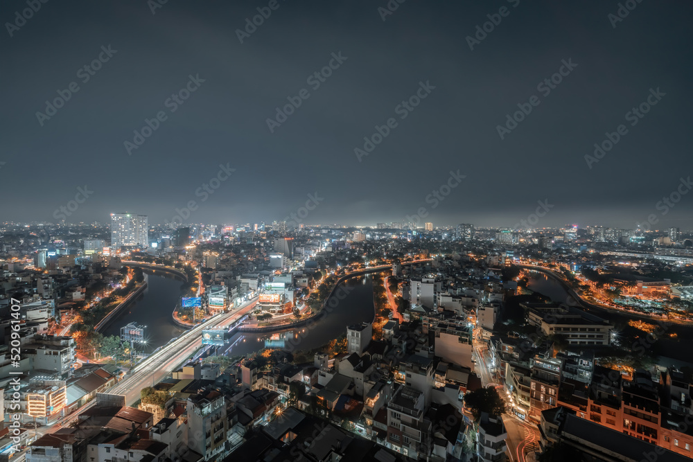 Aerial view of Ho Chi Minh City, commonly known by its previous name, Saigon is the largest and most populous city in Vietnam. Travel and business concept