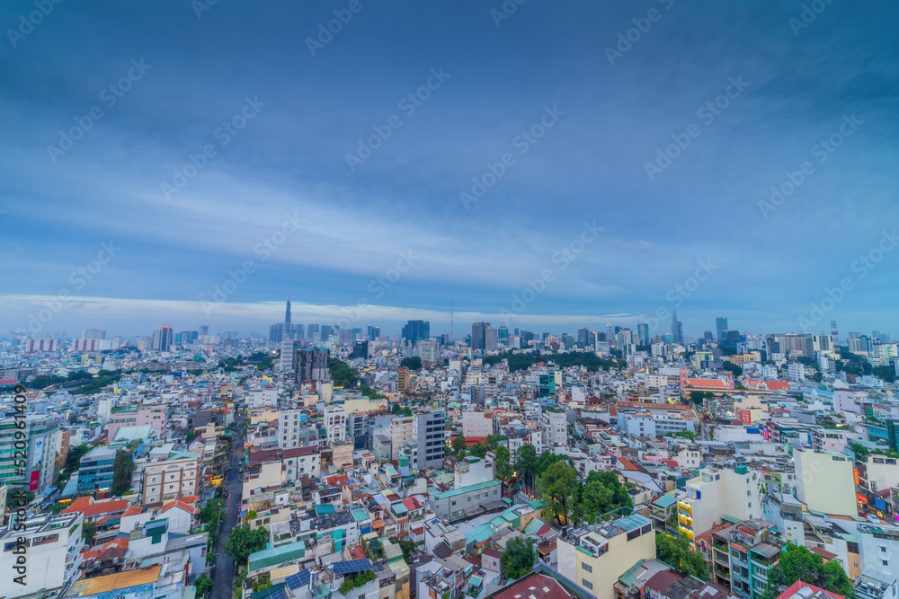 Aerial view of Ho Chi Minh City, commonly known by its previous name, Saigon is the largest and most populous city in Vietnam. Travel and business concept