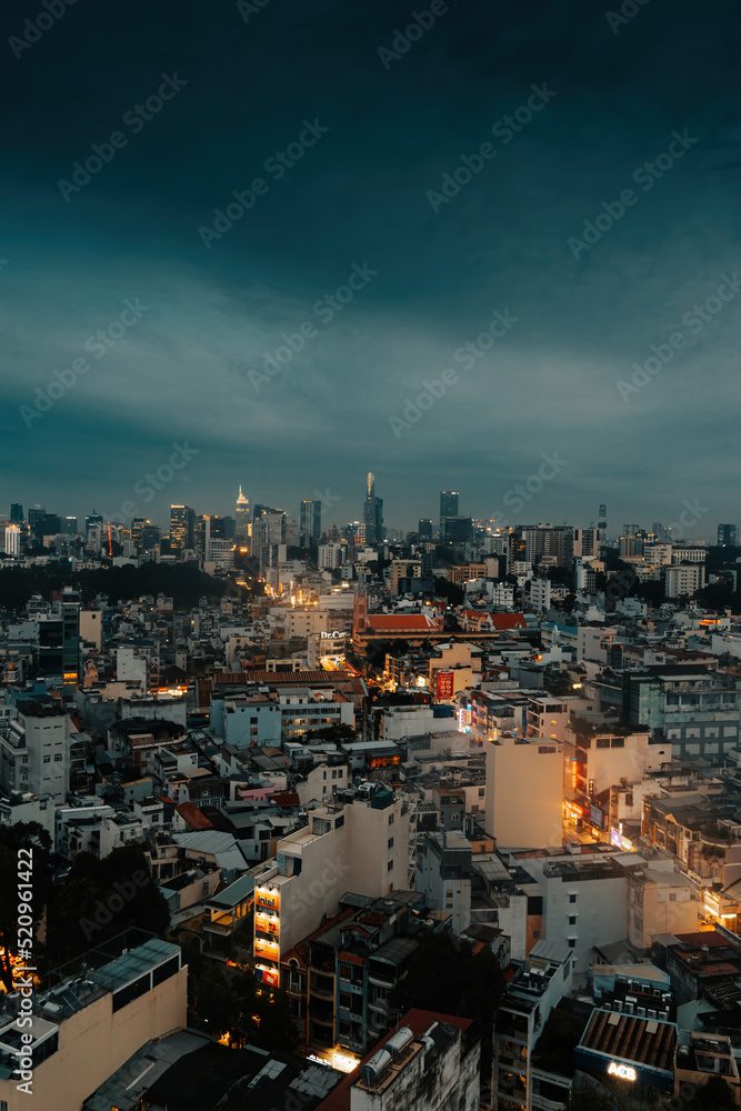 Fototapeta premium Aerial view of Ho Chi Minh City, commonly known by its previous name, Saigon is the largest and most populous city in Vietnam. Travel and business concept