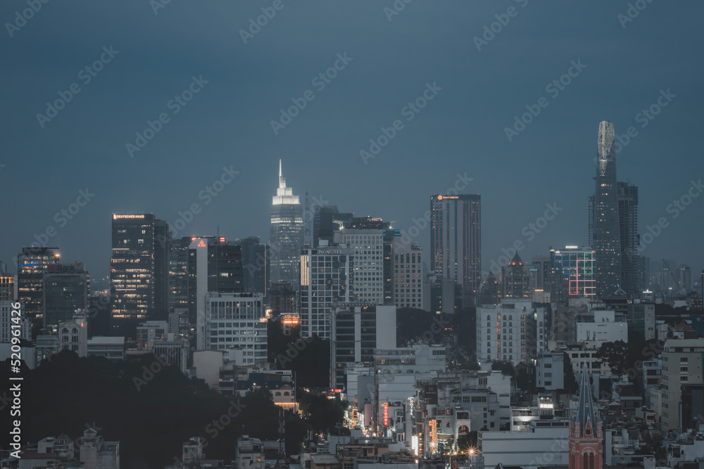 Obraz premium Aerial view of Ho Chi Minh City, commonly known by its previous name, Saigon is the largest and most populous city in Vietnam. Travel and business concept