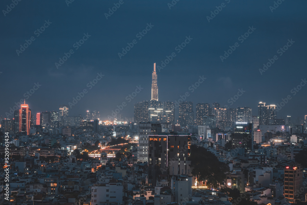 Fototapeta premium Aerial view of Ho Chi Minh City, commonly known by its previous name, Saigon is the largest and most populous city in Vietnam. Travel and business concept