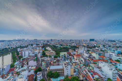 Fototapeta Naklejka Na Ścianę i Meble -  Aerial view of Ho Chi Minh City, commonly known by its previous name, Saigon is the largest and most populous city in Vietnam. Travel and business concept