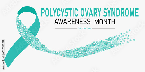 Polycystic ovary syndrome ribbon. Horizontal illustration of ribbon with flowers