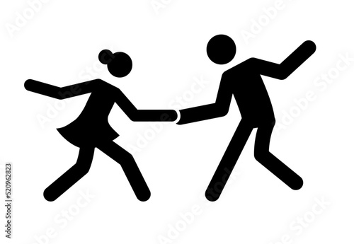 Dance couple stick figure icon. Black ballroom pictogram waltz, tango dancing man and woman. Vector illustration.