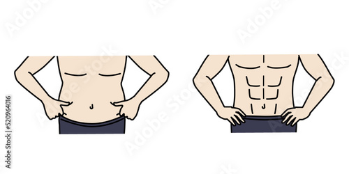 男性のウエスト　お腹　贅肉　腹筋　ダイエット　イラスト