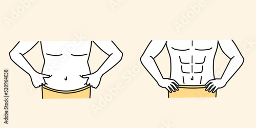 男性のウエスト　お腹　贅肉　腹筋　ダイエット　イラスト