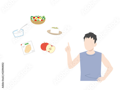 糖質制限ダイエット　低炭水化物ダイエット　健康的な食事を考える　男性　イラスト