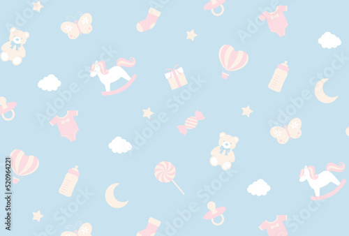 seamless pattern with a set of baby items for banners, cards, flyers, social media wallpapers, etc.