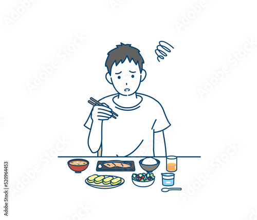 食欲がない　食べれない　味覚障害　若い男性　食事　摂食障害　夏バテ　イラスト photo