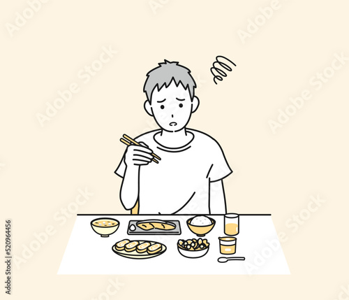 食欲がない　食べれない　味覚障害　若い男性　食事　摂食障害　夏バテ　イラスト