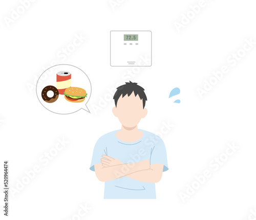 体重が増えて困る　男性　リバウンド　ダイエット　体重増加　メタボ　イラスト