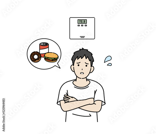 体重が増えて困る　若い男性　リバウンド　ダイエット　体重増加　メタボ　イラスト