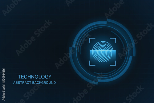 Vector abstract technology background. Cyber security concept. Fingerprint scanner on circuit board.