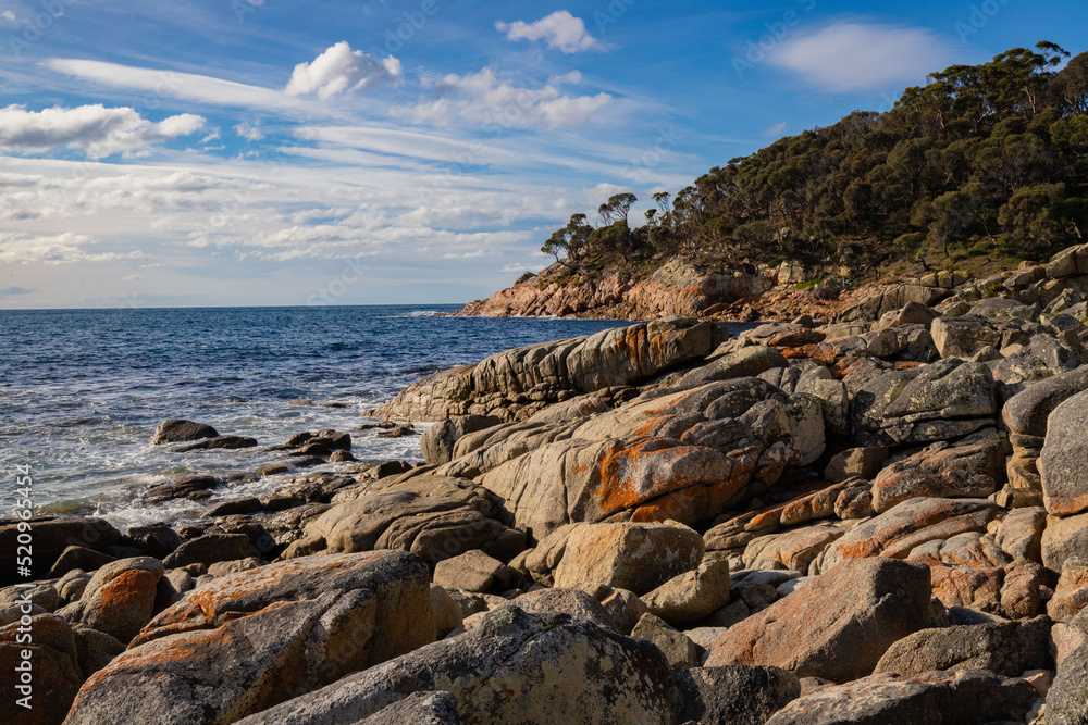 Landscape from blue stone bay at Freycinet national park Tasmania Australia