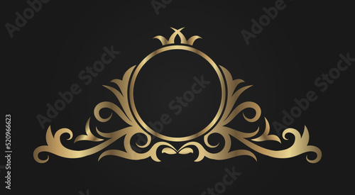 vintage round decorationl, logo border, gold ornament