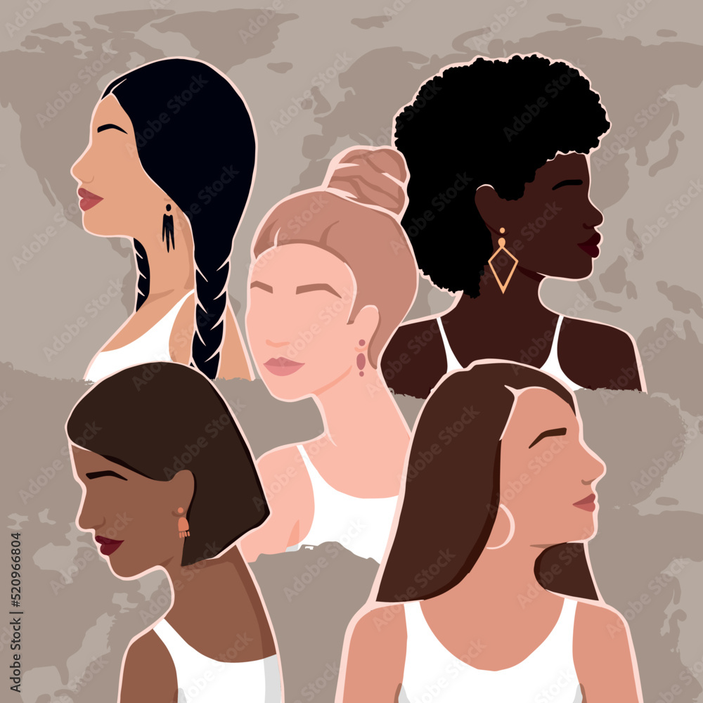 Women of different ethnic groups together. Modern flat illustration
