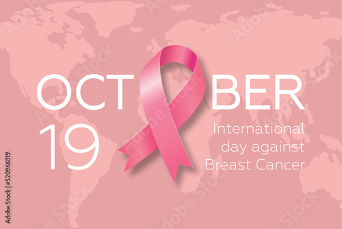 Poster with pink ribbon for International day against breast cancer. Modern vector illustration.