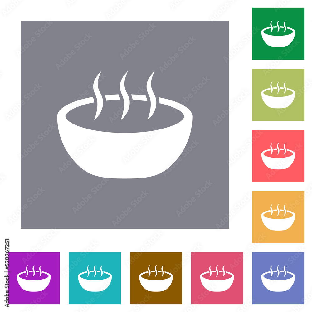 Steaming bowl square flat icons Steaming bowl square flat icons