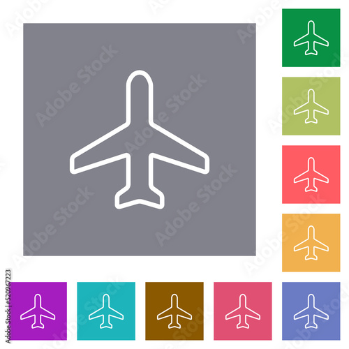 Airplane top view outline square flat icons
