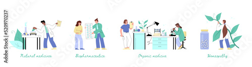 Homeopathy natural herbal medicine banners, flat vector illustration isolated. © Kudryavtsev