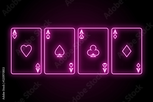Poker aces heart spades clubs diamonds neon sign  photo