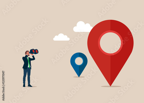 Businessman looking for opportunities, decisions, new ideas or staff. People looking into future choosing new directions of development. Search concept. Flat vector illustration