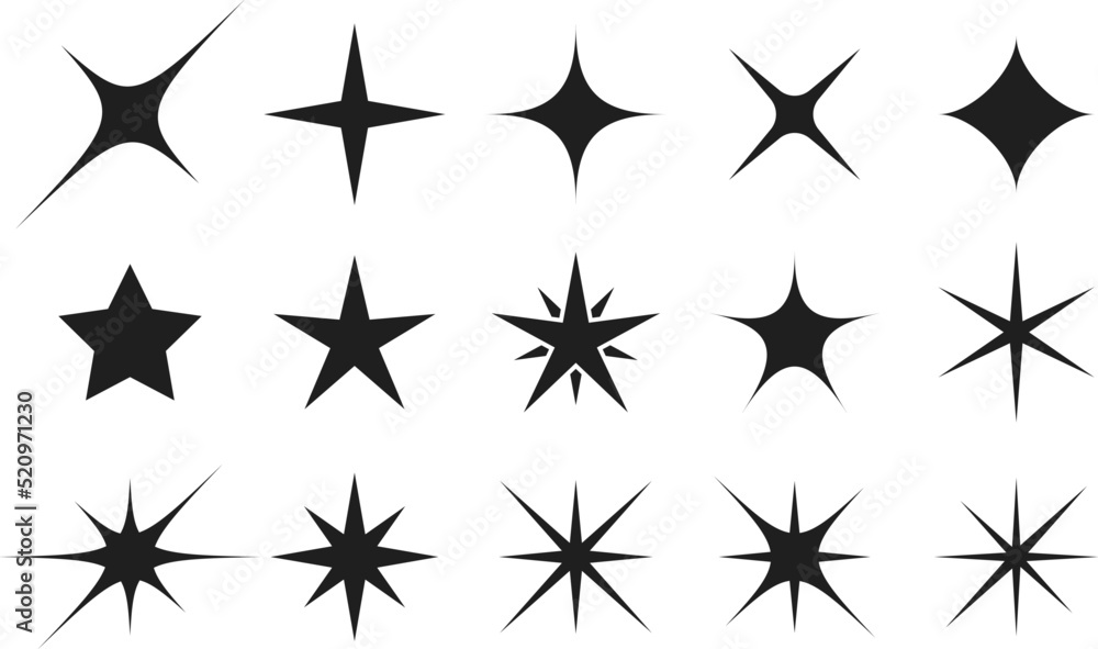 Star shapes collection, glam glittering effect for design