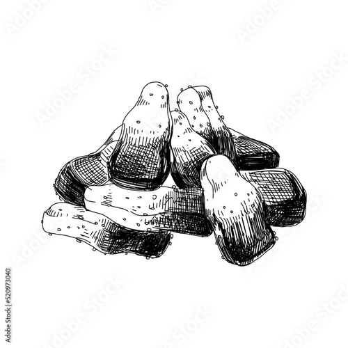 Cola bottle jelly candy heap, retro hand drawn vector illustration.
