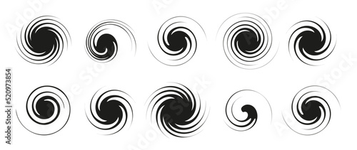 Spirals and swirls vector set. Geometric round twisted abstract design elements
