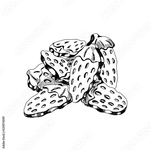 Strawberry jelly candy heap, retro hand drawn vector illustration.